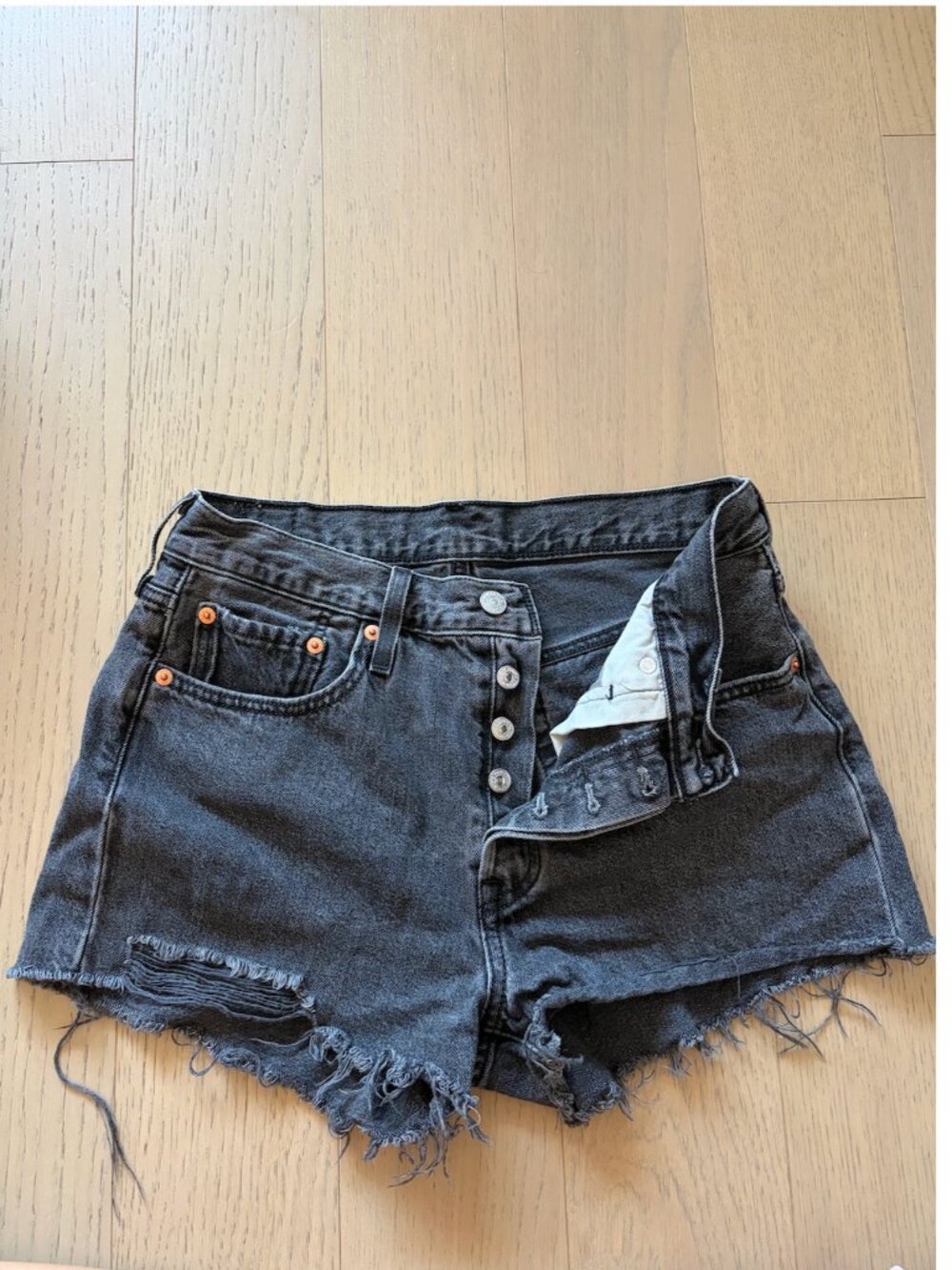 Levi's High Waisted Button Fly Frayed Denim Shorts Black 27